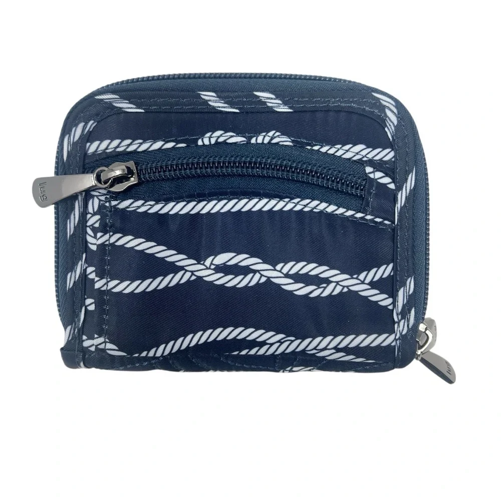 Lug Splitz Compact Wallet Zip Around Wallet RFID Quilted Nautical Knot Pattern